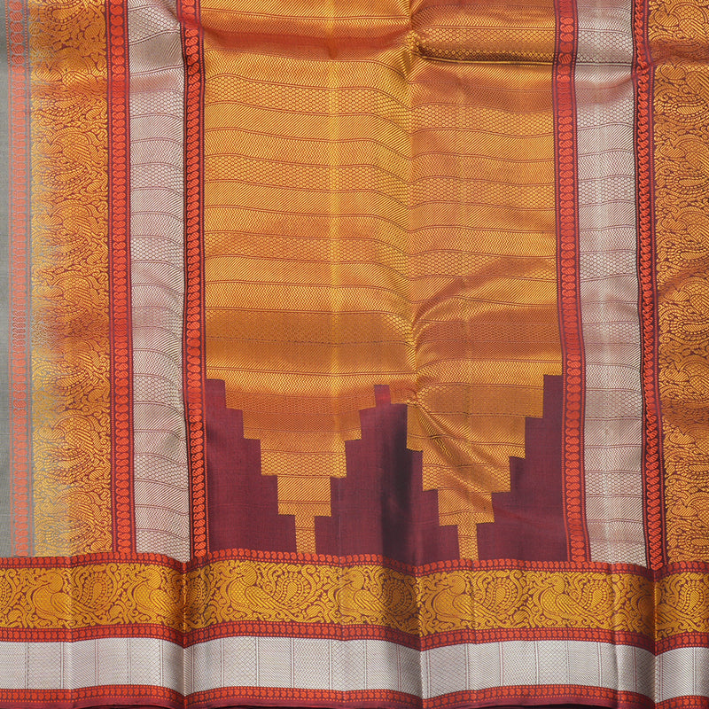 Hayagrivas Handloom Elephant Grey Kanjivaram Silk Saree with Maroon Border KBF552G1-7