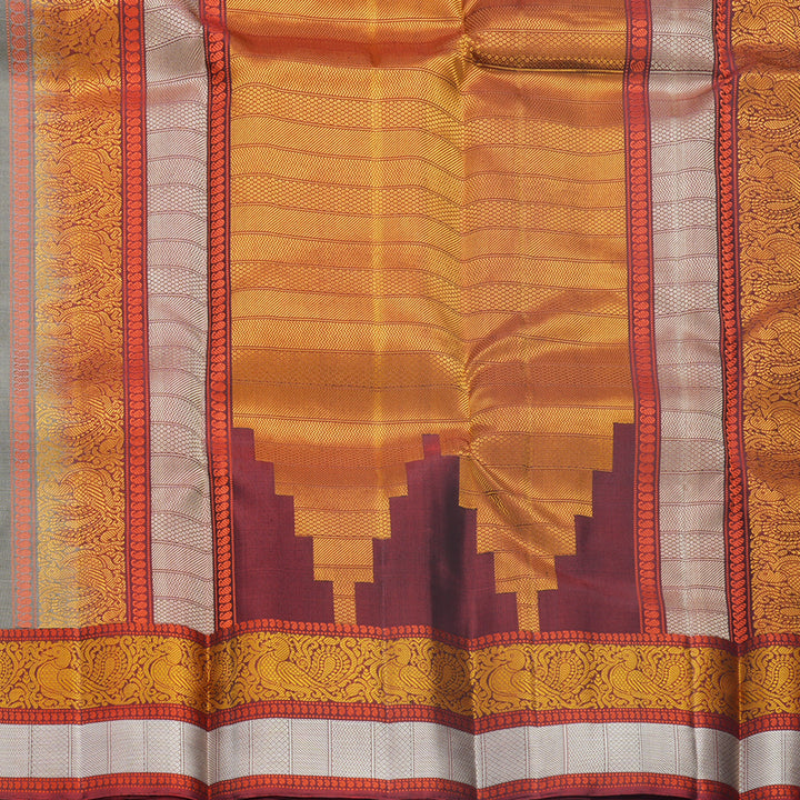 Hayagrivas Handloom Elephant Grey Kanjivaram Silk Saree with Maroon Border KBF552G1-7