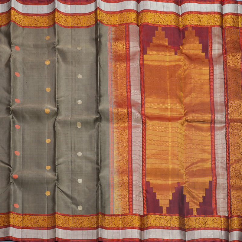Hayagrivas Handloom Elephant Grey Kanjivaram Silk Saree with Maroon Border KBF552G1-7