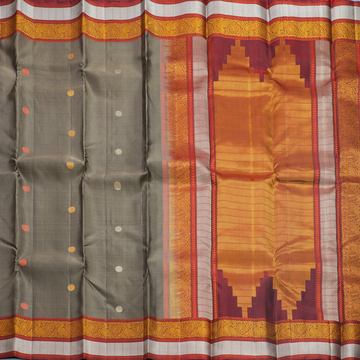 Hayagrivas Handloom Elephant Grey Kanjivaram Silk Saree with Maroon Border KBF552G1-7