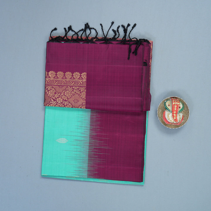 Hayagrivas Sea Green Handloom Soft Silk Saree KBF553G13-1