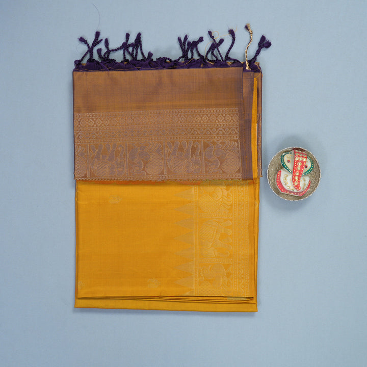 Hayagrivas Mustard Yellow Handloom Soft Silk Saree KBF553G2-4