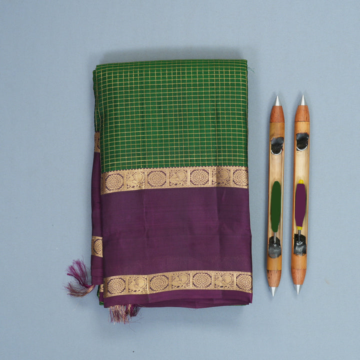 Hayagrivas Handloom Bottle Green Kanjivaram Silk Saree with Nagapazham Border KBF556G1-11