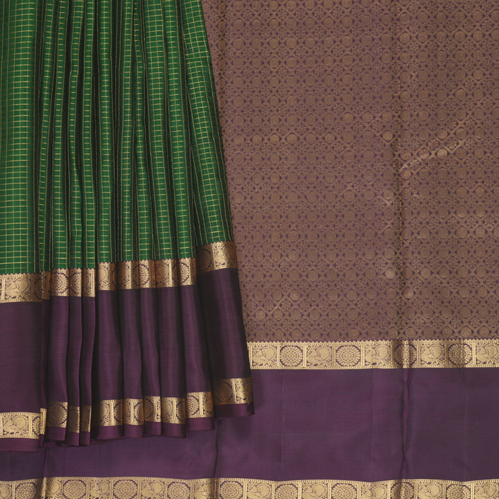 Hayagrivas Handloom Bottle Green Kanjivaram Silk Saree with Nagapazham Border KBF556G1-11