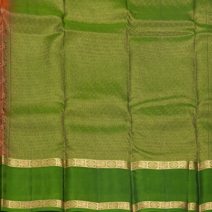 Hayagrivas Handloom Rust Orange Kanjivaram Silk Saree with Olive Green Border KBF556G1-16