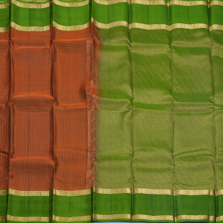 Hayagrivas Handloom Rust Orange Kanjivaram Silk Saree with Olive Green Border KBF556G1-16
