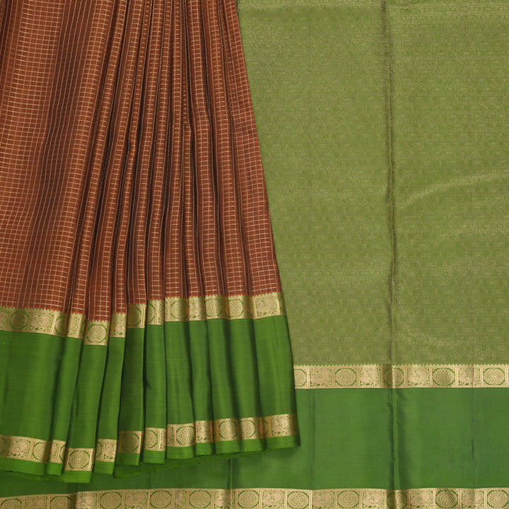 Hayagrivas Handloom Rust Orange Kanjivaram Silk Saree with Olive Green Border KBF556G1-16