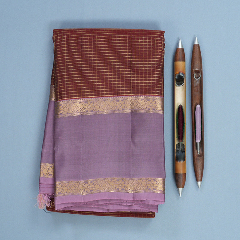 Hayagrivas Handloom Rust Maroon Kanjivaram Silk Saree with Lilac Border KBF556G1-2