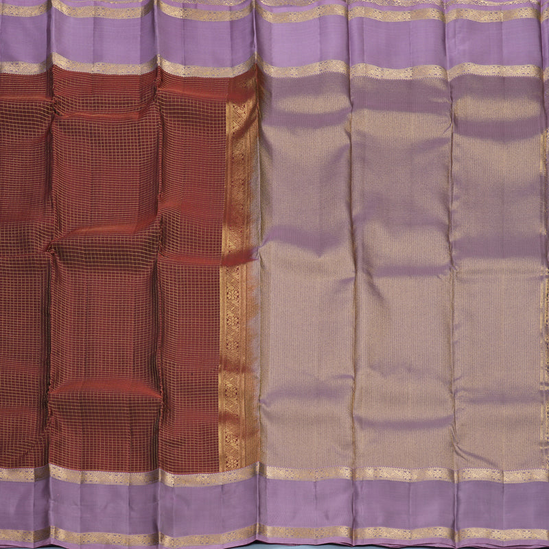 Hayagrivas Handloom Rust Maroon Kanjivaram Silk Saree with Lilac Border KBF556G1-2