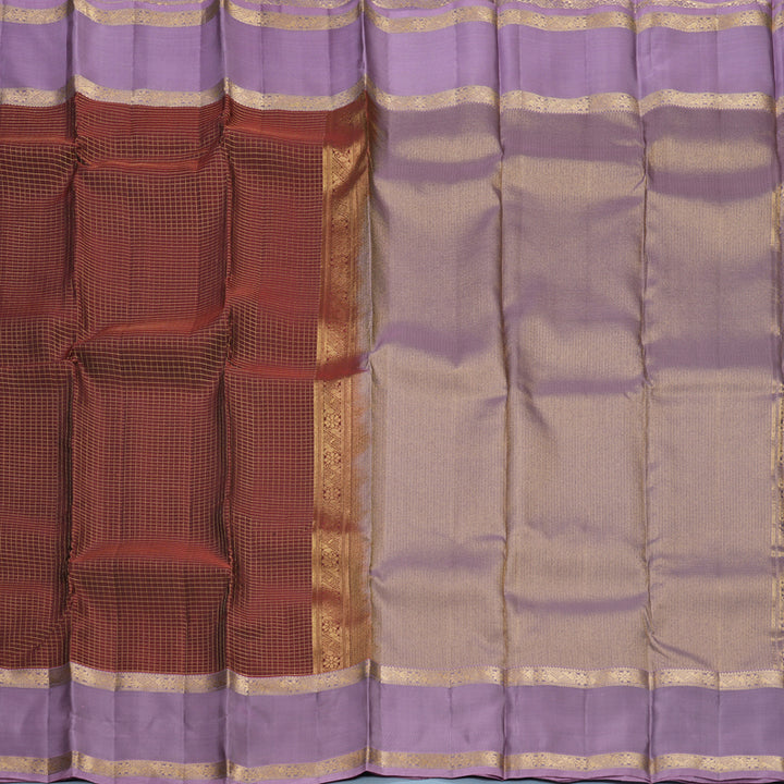 Hayagrivas Handloom Rust Maroon Kanjivaram Silk Saree with Lilac Border KBF556G1-2