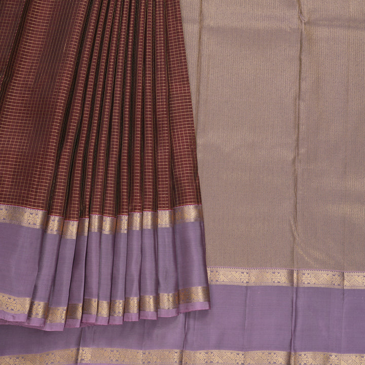 Hayagrivas Handloom Rust Maroon Kanjivaram Silk Saree with Lilac Border KBF556G1-2