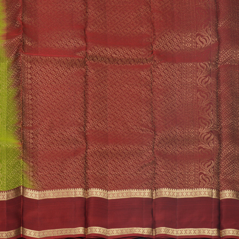 Hayagrivas Handloom Parrot Green Kanjivaram Silk Saree with Maroon Border KBF556G1-21