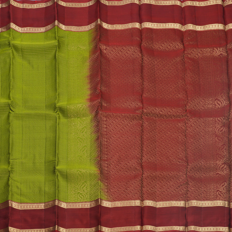 Hayagrivas Handloom Parrot Green Kanjivaram Silk Saree with Maroon Border KBF556G1-21