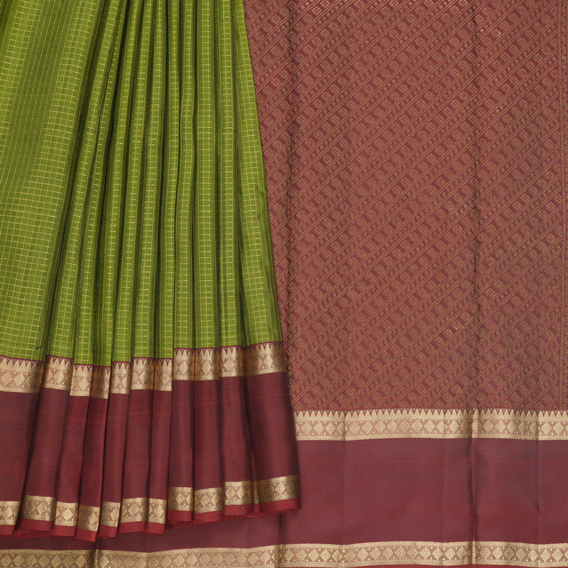 Hayagrivas Handloom Parrot Green Kanjivaram Silk Saree with Maroon Border KBF556G1-21