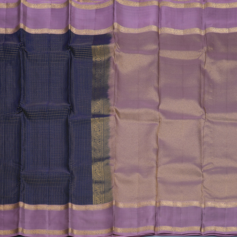 Hayagrivas Handloom Midnight Blue Kanjivaram Silk Saree with Lilac Border KBF556G1-5