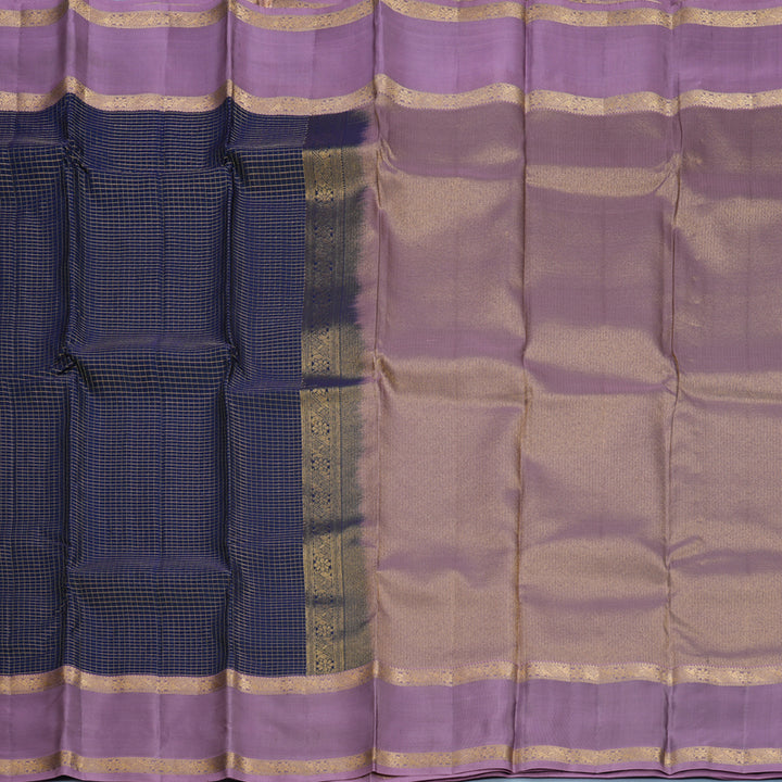 Hayagrivas Handloom Midnight Blue Kanjivaram Silk Saree with Lilac Border KBF556G1-5