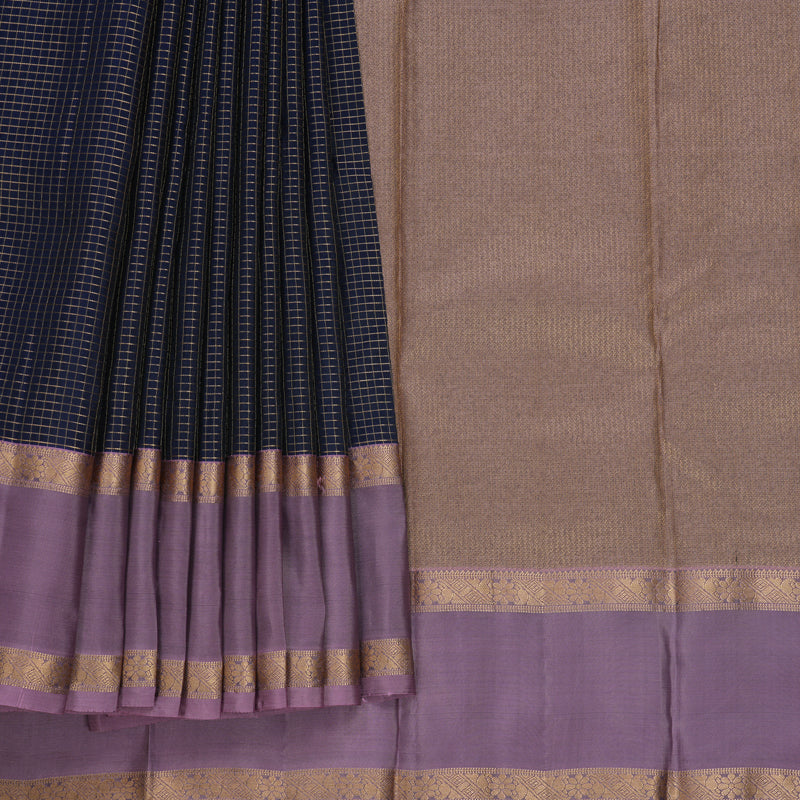 Hayagrivas Handloom Midnight Blue Kanjivaram Silk Saree with Lilac Border KBF556G1-5