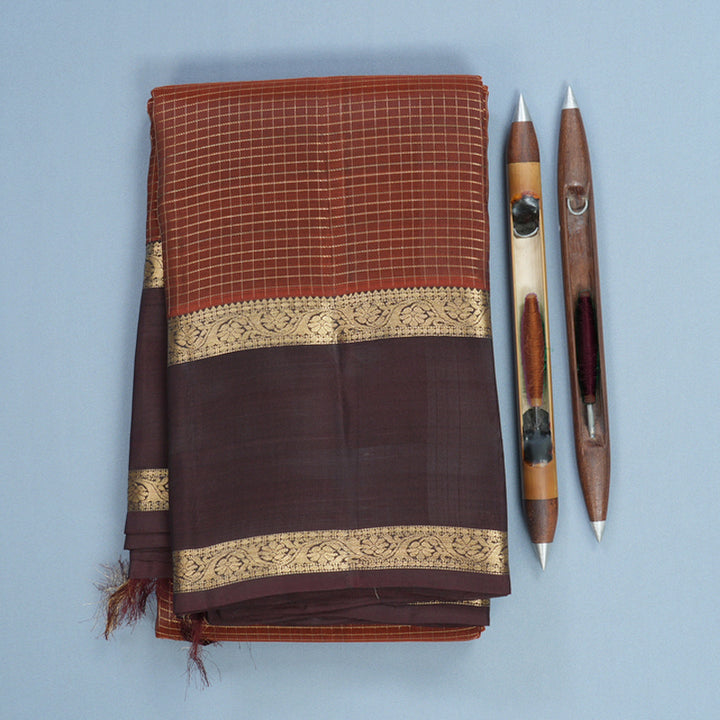Hayagrivas Handloom Rust Orange Kanjivaram Silk Saree with Brown Border KBF556G1-6