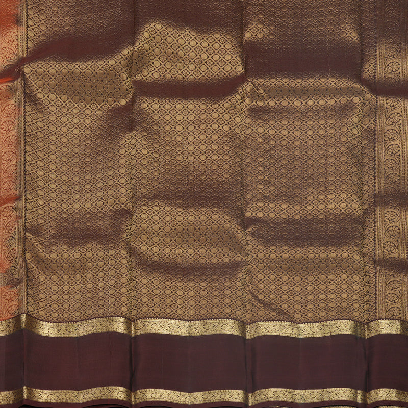 Hayagrivas Handloom Rust Orange Kanjivaram Silk Saree with Brown Border KBF556G1-6