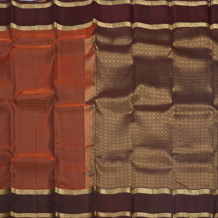 Hayagrivas Handloom Rust Orange Kanjivaram Silk Saree with Brown Border KBF556G1-6