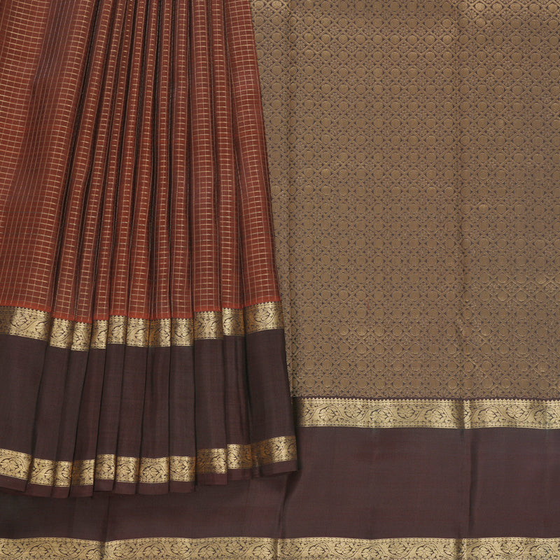 Hayagrivas Handloom Rust Orange Kanjivaram Silk Saree with Brown Border KBF556G1-6