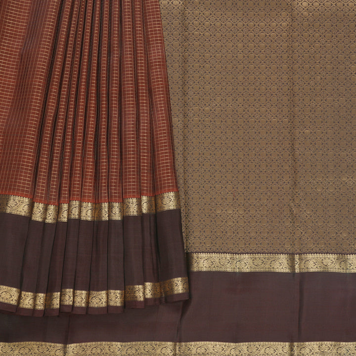 Hayagrivas Handloom Rust Orange Kanjivaram Silk Saree with Brown Border KBF556G1-6