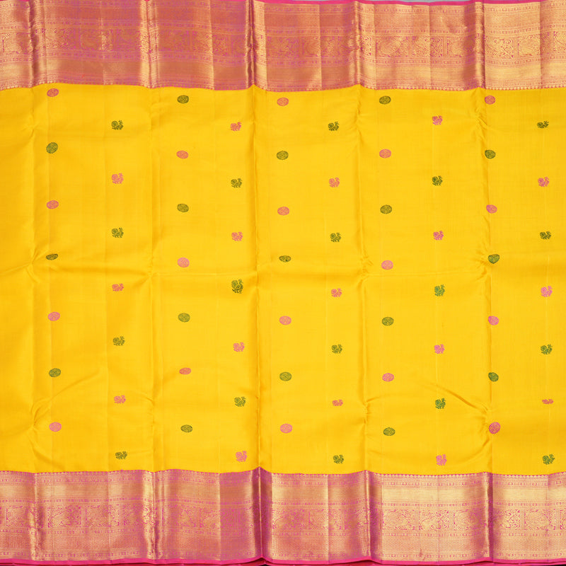 Hayagrivas Handloom Yellow Kanjivaram Silk Saree with Pink Border KBF557G1-1