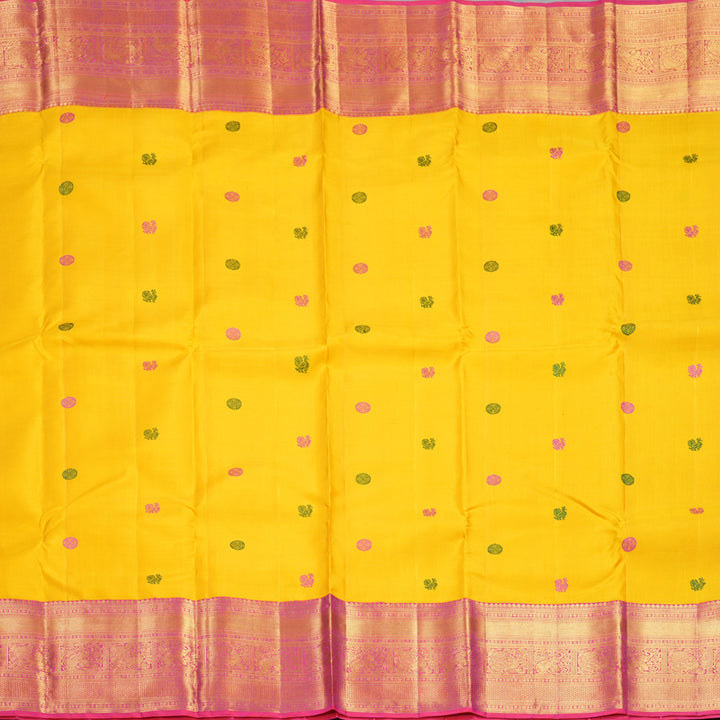 Hayagrivas Handloom Yellow Kanjivaram Silk Saree with Pink Border KBF557G1-1