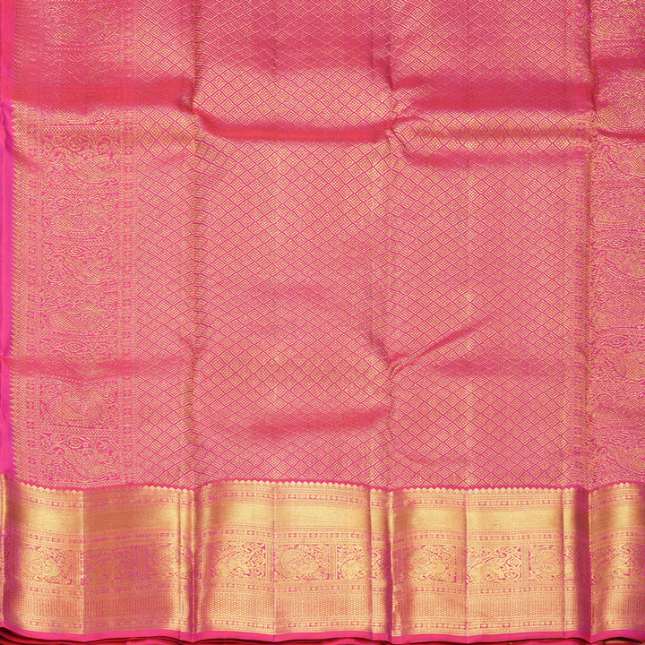 Hayagrivas Handloom Yellow Kanjivaram Silk Saree with Pink Border KBF557G1-1