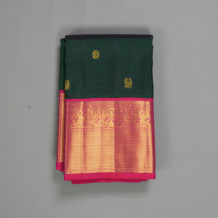 Hayagrivas Handloom Bottle Green Kanjivaram Silk Saree with Pink Border KBF557G2-1
