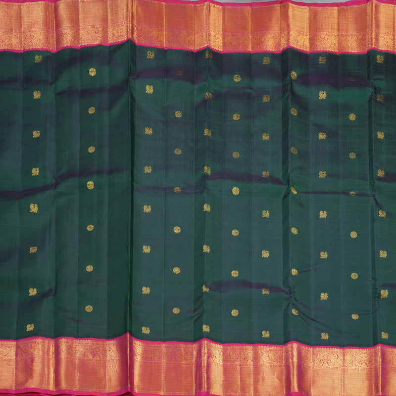 Hayagrivas Handloom Bottle Green Kanjivaram Silk Saree with Pink Border KBF557G2-1