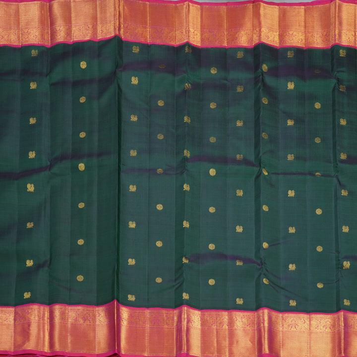 Hayagrivas Handloom Bottle Green Kanjivaram Silk Saree with Pink Border KBF557G2-1