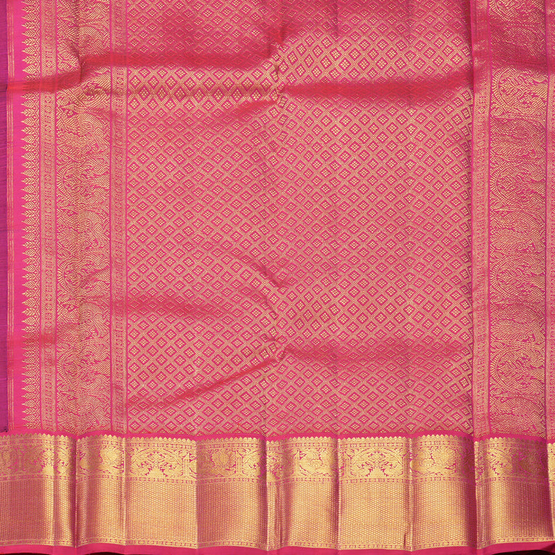 Hayagrivas Handloom Bottle Green Kanjivaram Silk Saree with Pink Border KBF557G2-1