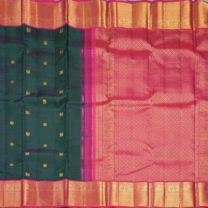 Hayagrivas Handloom Bottle Green Kanjivaram Silk Saree with Pink Border KBF557G2-1