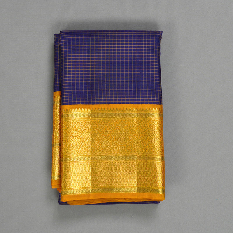Hayagrivas Handloom MS Blue Kanjivaram Silk Saree with Turmeric Yellow Border KBF557G2-2