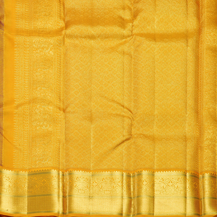 Hayagrivas Handloom MS Blue Kanjivaram Silk Saree with Turmeric Yellow Border KBF557G2-2