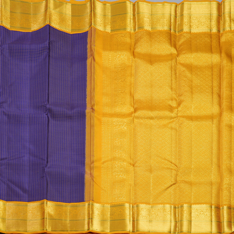 Hayagrivas Handloom MS Blue Kanjivaram Silk Saree with Turmeric Yellow Border KBF557G2-2