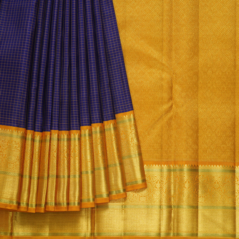 Hayagrivas Handloom MS Blue Kanjivaram Silk Saree with Turmeric Yellow Border KBF557G2-2