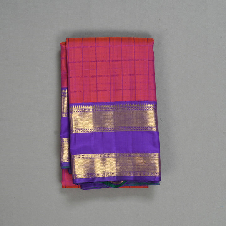 Hayagrivas Handloom Pink (Shot Colour) Kanjivaram Silk Saree with Purple Border KBF557G2-4