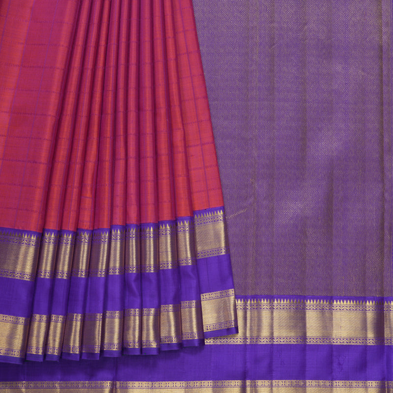 Hayagrivas Handloom Pink (Shot Colour) Kanjivaram Silk Saree with Purple Border KBF557G2-4