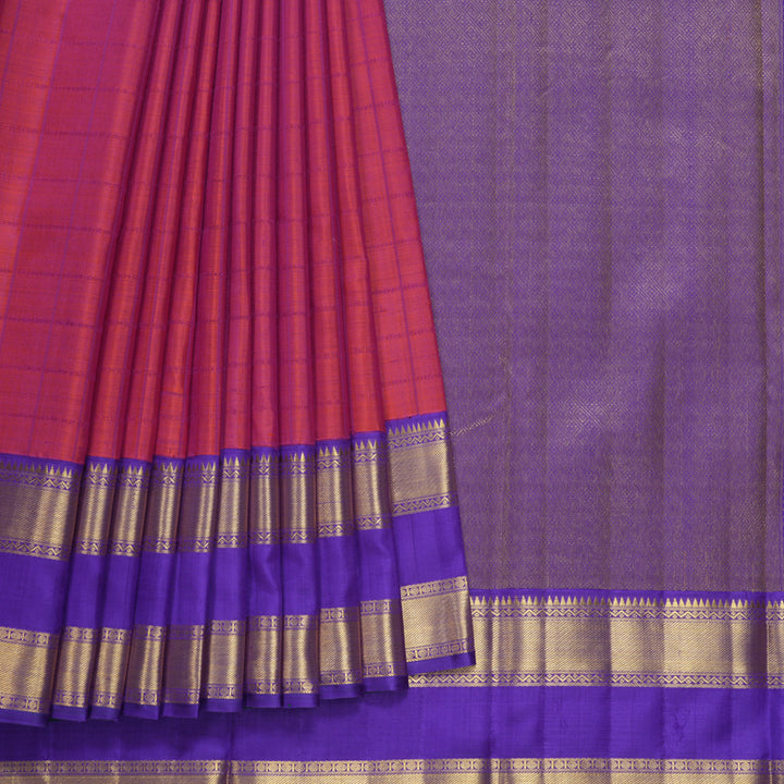 Hayagrivas Handloom Pink (Shot Colour) Kanjivaram Silk Saree with Purple Border KBF557G2-4