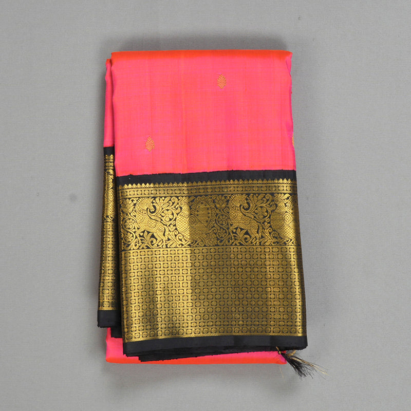 Hayagrivas Handloom Fuchsia Pink Kanjivaram Silk Saree with Deep Nagapazham Border KBF557G2-5