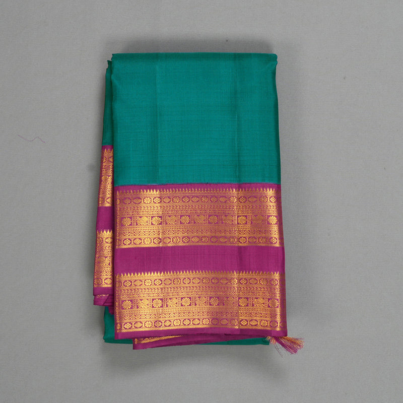 Hayagrivas Handloom Peacock Green Kanjivaram Silk Saree with Magenta Border KBF557G3-1
