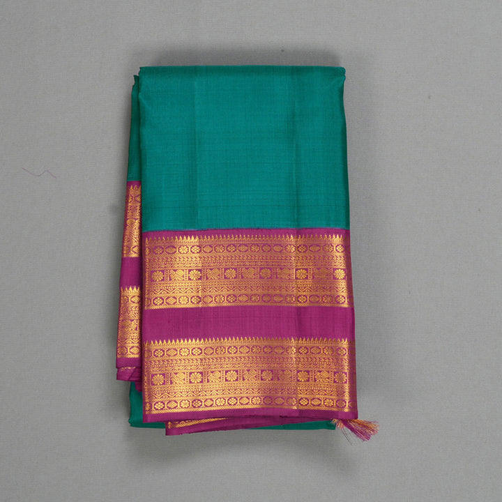 Hayagrivas Handloom Peacock Green Kanjivaram Silk Saree with Magenta Border KBF557G3-1