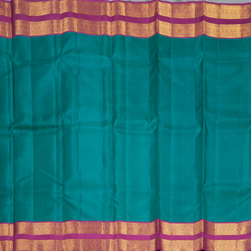 Hayagrivas Handloom Peacock Green Kanjivaram Silk Saree with Magenta Border KBF557G3-1