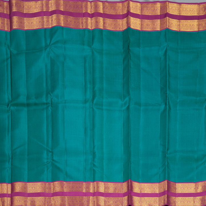 Hayagrivas Handloom Peacock Green Kanjivaram Silk Saree with Magenta Border KBF557G3-1