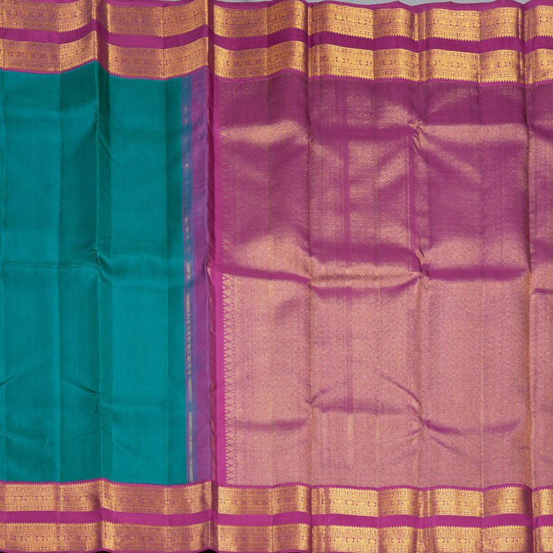 Hayagrivas Handloom Peacock Green Kanjivaram Silk Saree with Magenta Border KBF557G3-1