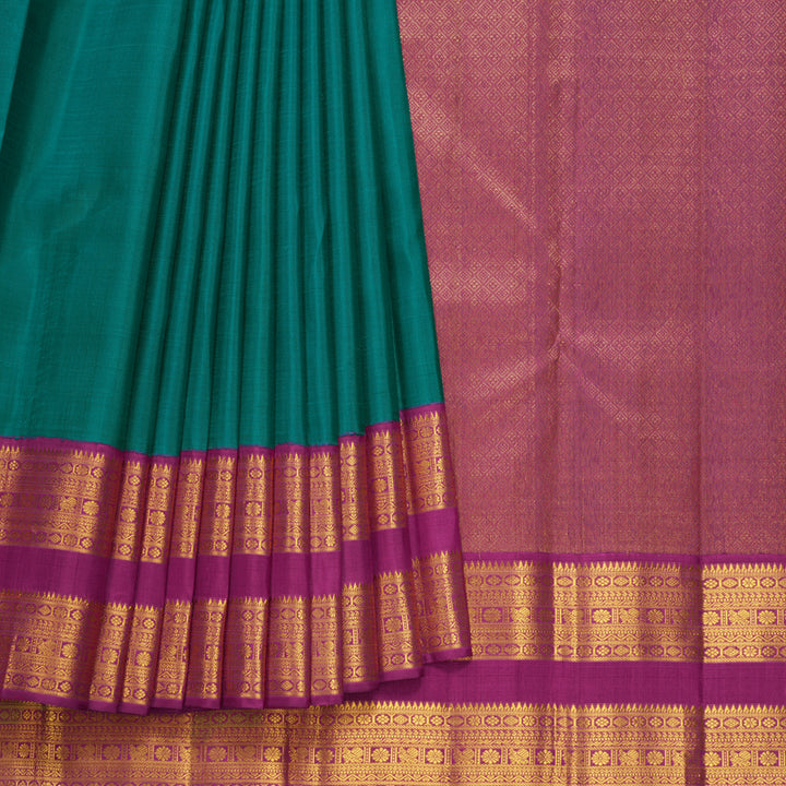 Hayagrivas Handloom Peacock Green Kanjivaram Silk Saree with Magenta Border KBF557G3-1