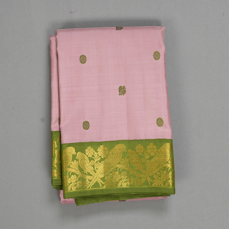 Hayagrivas Handloom Onion Pink Kanjivaram Silk Saree with Olive Green Border KBF557G4-2
