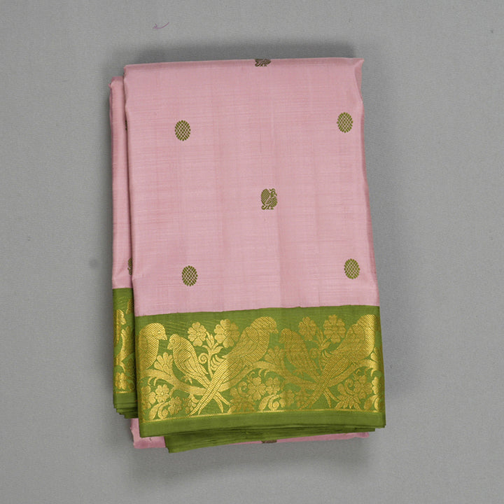 Hayagrivas Handloom Onion Pink Kanjivaram Silk Saree with Olive Green Border KBF557G4-2
